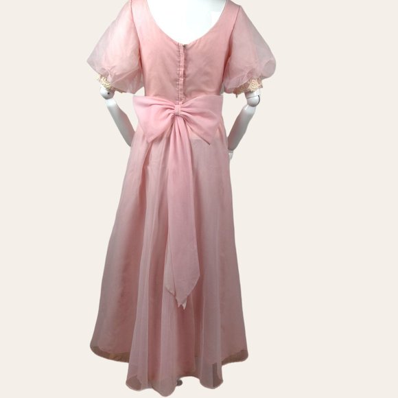 Vintage 1960s Sheer Pink Party Dress Prom Dress MOD MCM Puff Sleeves Lace Prince - Picture 8 of 14